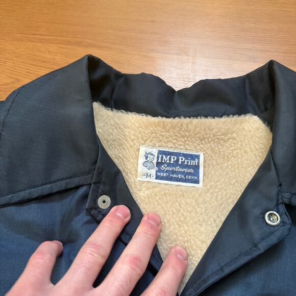 Men's Vintage 80's French King Bowling Center Blue Sherpa Lined Snap Jacket Sz M - Picture 5 of 8